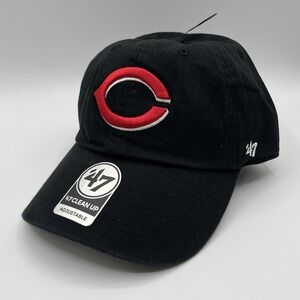 Cincinnati Reds Hat 47 Brand Black Strap Back MLB Clean Up Dad Hat NEW